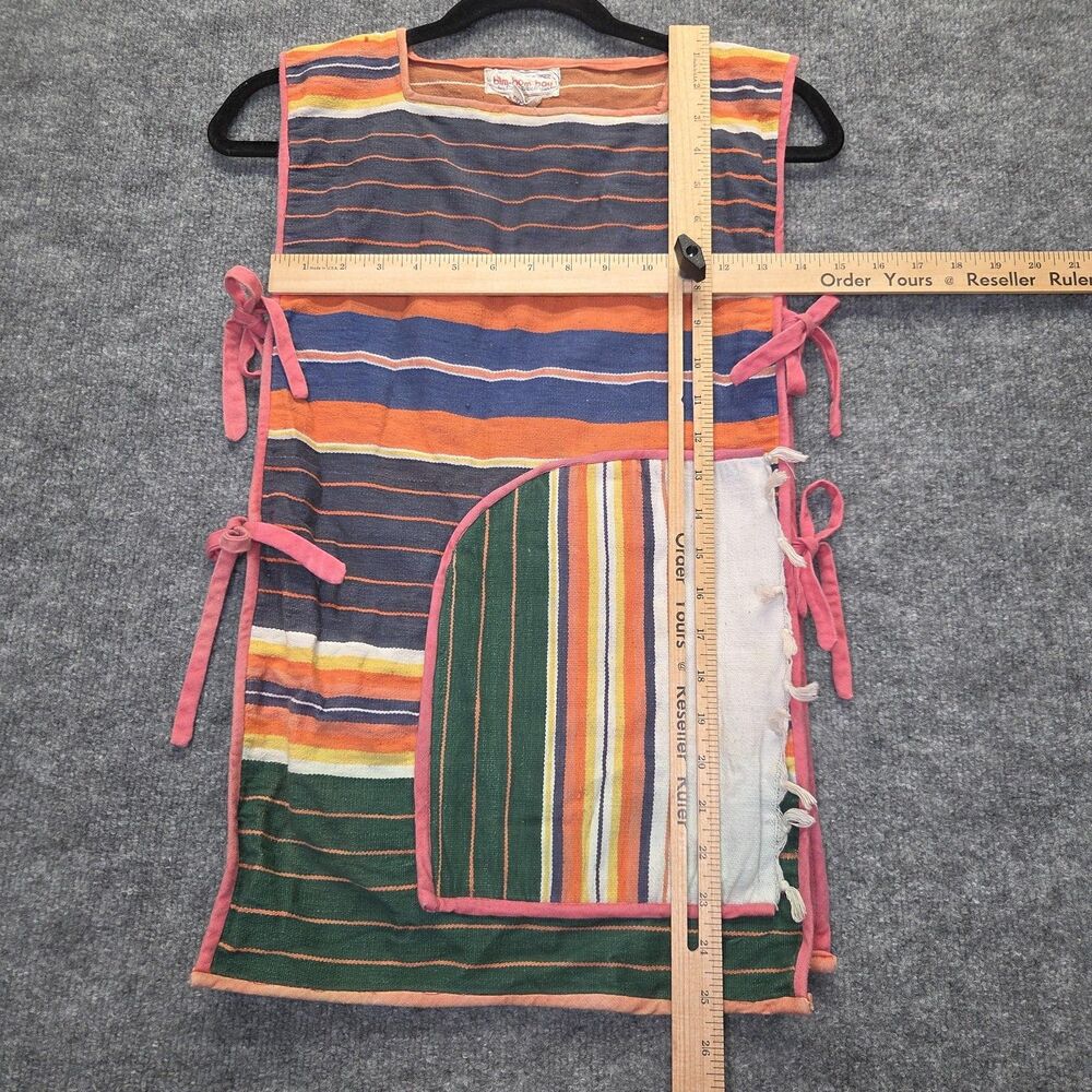 Handmade Multicolor Striped Kitchen Apron with Pink Trim - Picture 8 of 11